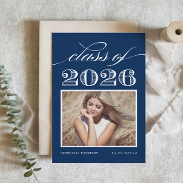 Convites Turma Vintage de 2026 Azul Marinho Foto Graduação