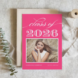 Convites Turma Vintage de 2026 Rosa Quente Foto Graduação