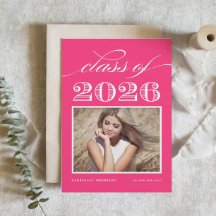 Convites Turma Vintage de 2026 Rosa Quente Foto Graduação