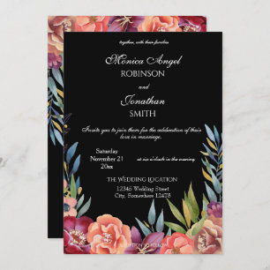 Convites Turnê Tropical Elegante e Casamento Negro Blush V2