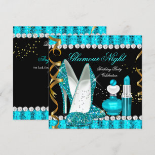 Convites Turquesa Água Notte Glamour Dourado Preto