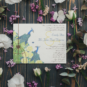 Convites Turquesa & Amarelo Antigo Casamento de Gaiola de P
