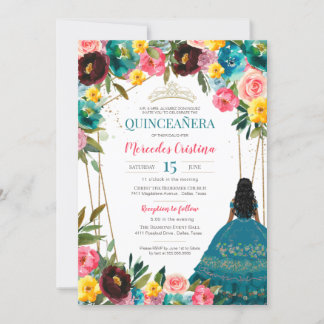 Convites Turquesa Amarelo Cor-de-Rosa Fiesta Floral Quincea
