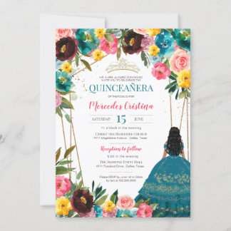 Convites Turquesa Amarelo Cor-de-Rosa Fiesta Floral Quincea
