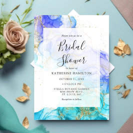 Convites Turquesa Aquarela e Chá de panela Dourado