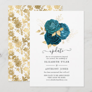 Convites Turquesa - Atualização de Casamento Floral Dourado
