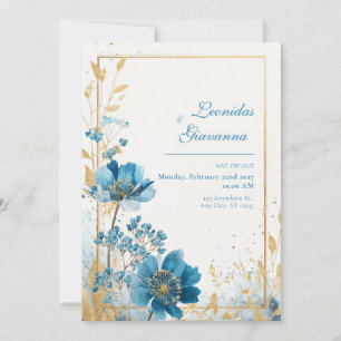 Convites Turquesa Azul Ártico Dourado Brilho Aquarela