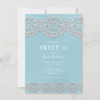 Turquesa Azul Branco Renda Coração Doce 16
