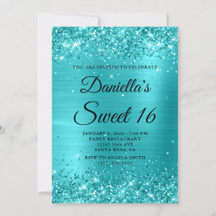Convites Turquesa Azul Brilhante Foil Sweet 16