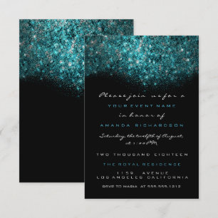 Convites Turquesa Azul Brilhante Glitter Preto Branco Ofici