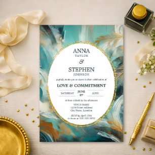 Convites Turquesa Azul Cerimônia de Amor e Compromisso Dour