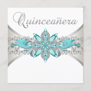 Convites Turquesa Azul e Prata Quinceanera