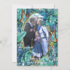 Convites Turquesa Azul Monstera Folhas e Borboletas