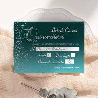 Turquesa Blue Silver Confetti Quinceanera RSVP