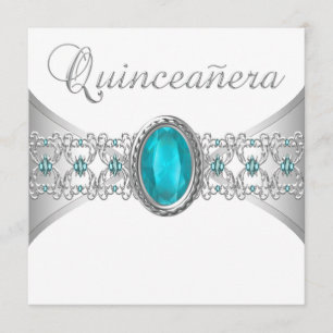 Convites Turquesa Blue Silver Quinceanera Invasores
