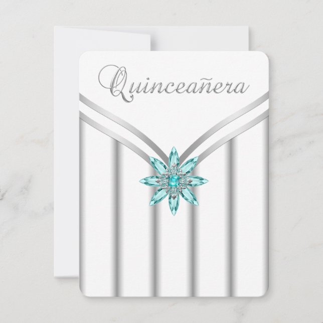 Convites Turquesa Blue Silver Quinceanera Invasores (Frente)