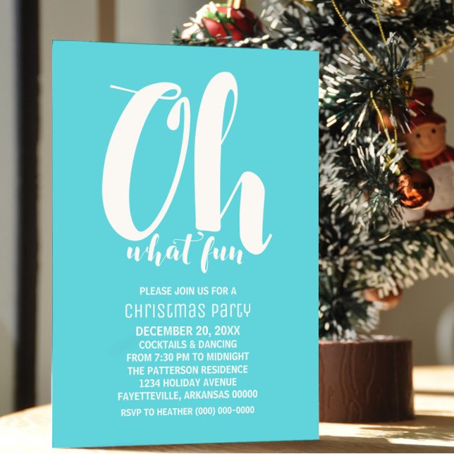Convites Turquesa Branca Oh Que Festa Feriada Divertida Con (White and Turquoise Oh What Fun Holiday Party Invite)