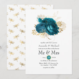 Convites Turquesa - Casamento Floral Turquesa e Dourado