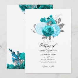 Convites Turquesa - Casamento Floral Turquesa e Prata