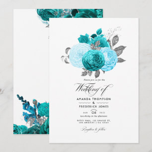 Convites Turquesa - Casamento Floral Turquesa e Prata