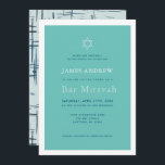 Convites Turquesa Clássica Bar Azul Mitzvah<br><div class="desc">Este convite clássico,  simples e chic do Bar Mitzvah apresenta um fundo azul turquesa enquadrado por uma fronteira branca com a estrela de david. O verso apresenta um fundo azul-turquesa claro com padrões de traçado azul-marinho. Personalize-o para as suas necessidades. Você pode encontrar produtos correspondentes na minha loja.</div>