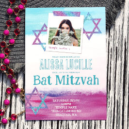 Convites Turquesa Colorida, Bat Mitzvah, Brilhante Rosa Que