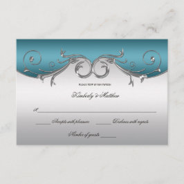 Convites Turquesa com Espirais Prateadas Ornamentadas RSVP