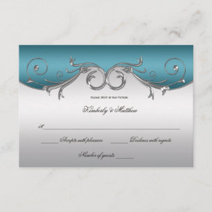 Convites Turquesa com Espirais Prateadas Ornamentadas RSVP