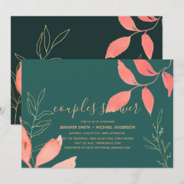 Convites Turquesa Coral Ouro CHUVEIRO DE CASAL Manuscrito