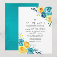 Turquesa e Bat Floral Amarelo Mitzvah