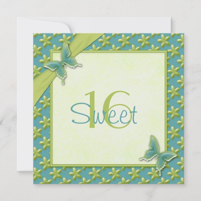 Convites Turquesa e borboleta Limão Doce 16 Convidam (Frente)