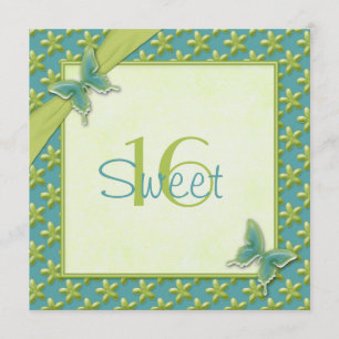 Convites Turquesa e borboleta Limão Doce 16 Convidam