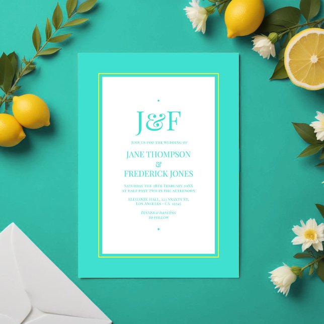 Convites Turquesa e Casamento Amarelo-Limão (Turquoise and Lemon Yellow Wedding Invitation)
