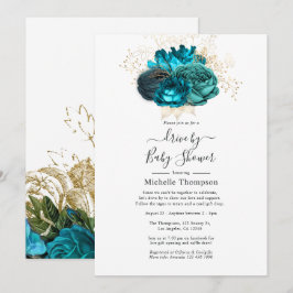 Convites Turquesa e Dourado Chuveiro Vintage Shabby Passage