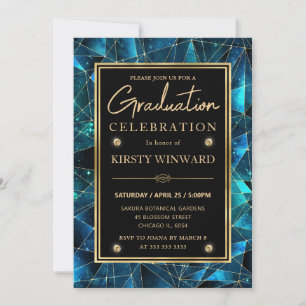 Convites Turquesa e Dourado Graduação Midnight Crystal Gala