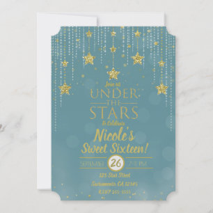 Convites Turquesa e Dourado Sob as Estrelas Estrelado Sweet