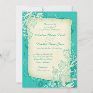 Convites Turquesa e Ivory Floral Invitation