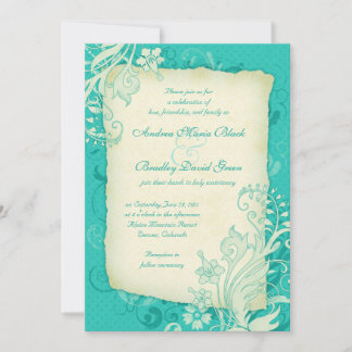 Convites Turquesa e Ivory Floral Invitation