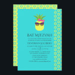 Convites Turquesa e Lemon Tropical Summer Bat Mitzvah<br><div class="desc">Diversão do Bat Mitzvah,  do Cartoon Praia do Pineapple,  convite personalizável para suas especificidades de evento.</div>