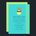 Convites Turquesa e Lemon Tropical Summer Bat Mitzvah<br><div class="desc">Diversão do Bat Mitzvah,  do Cartoon Praia do Pineapple,  convite personalizável para suas especificidades de evento.</div>