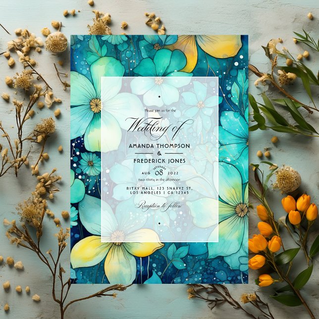 Convites Turquesa e Patina Floral Wedding (Criador carregado)