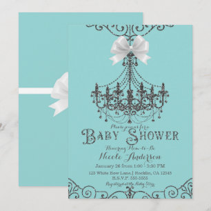 Convites Turquesa e Prata Arco Branco Chique Baby Shower