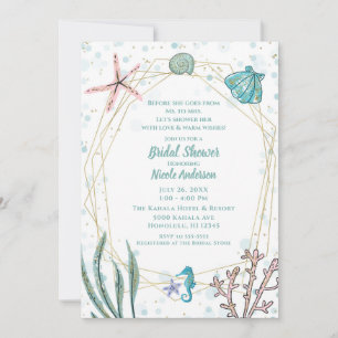 Convites Turquesa e Rosa Sob o Mar Bridal Shower Caprichoso