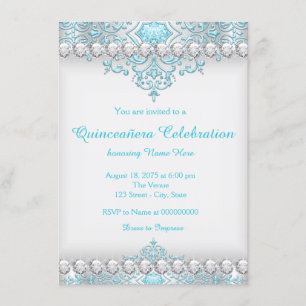 Convites Turquesa e Silver Diamond Quinceanera