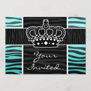 Convites Turquesa feminino e coroa preta do impressão da