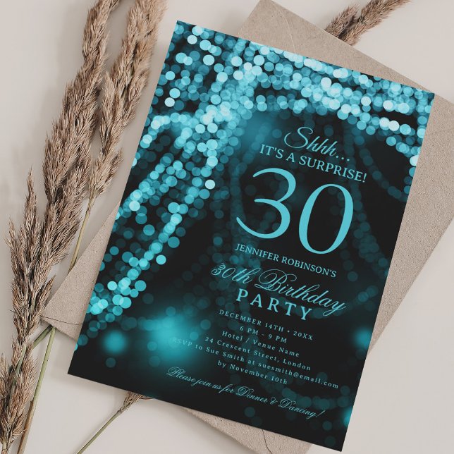 Convites Turquesa | Festa de Surpresa de 30 Anos  (Turquoise | Surprise 30th Birthday Party Invitation)