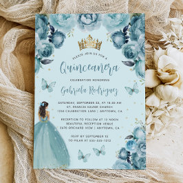 Convites Turquesa Floral Watercolor Princesa Quinceañera