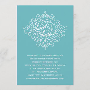 Convites Turquesa Flourish Doce Dezesseis Festas de anivers