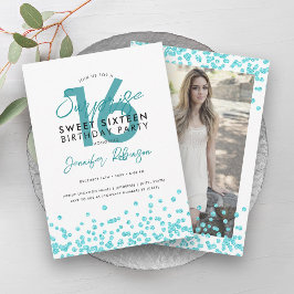 Convites Turquesa Glitter Confetti Surpresa Sweet 16