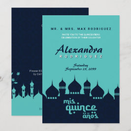 Convites Turquesa Meia-Noite Azul Noites Árabes Quinceañera